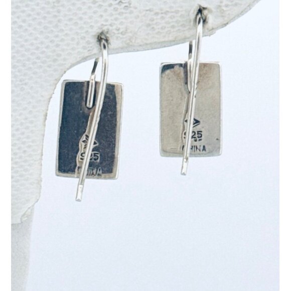 Estate Sterling Silver 925 Rectangular Drop Dangle Earrings, Modernist Design - Picture 3 of 7
